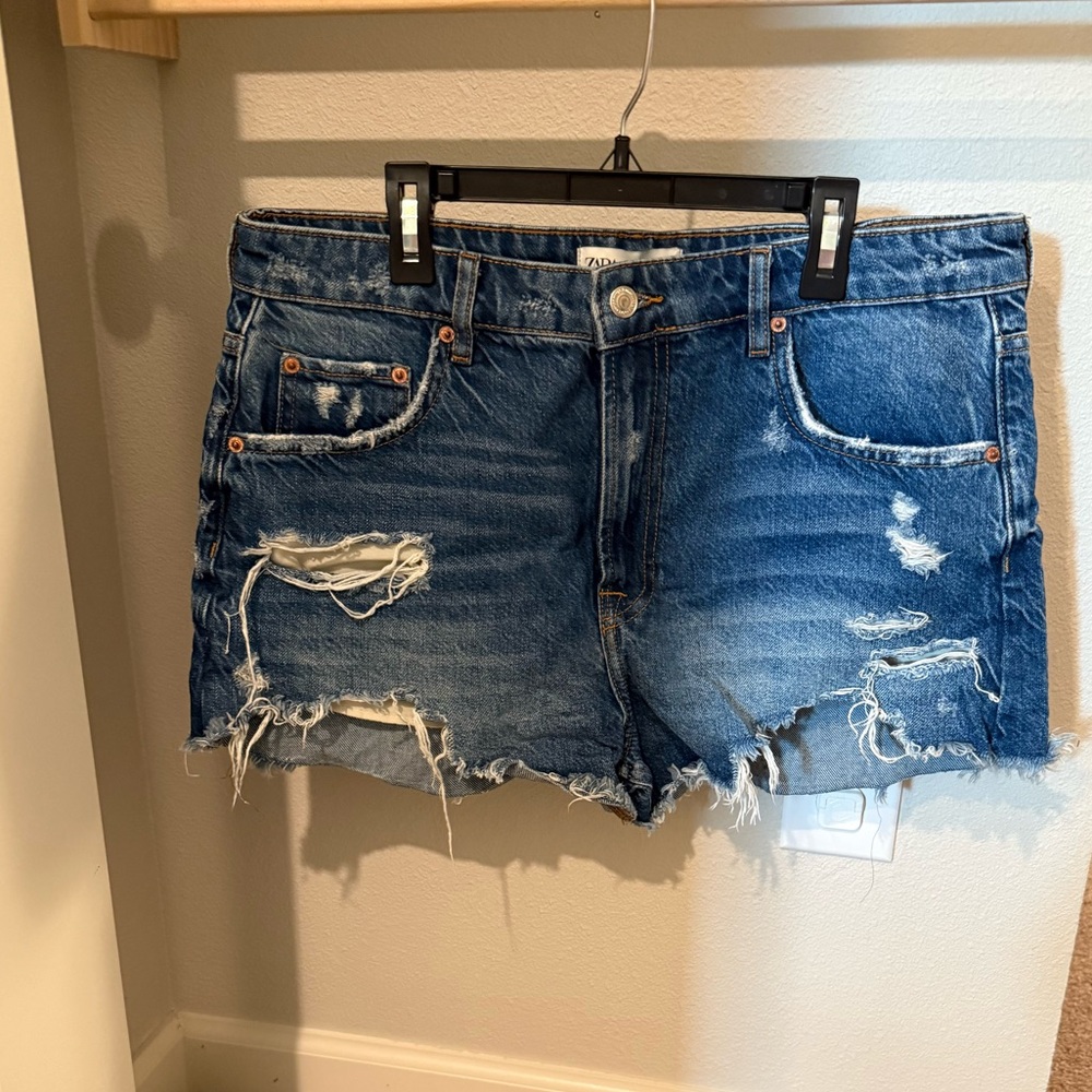 Zara Blue Distressed Jean Shorts